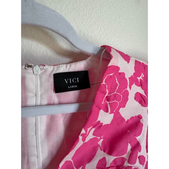 NWOT VICI Floral Mini Dress Pink Size Large‎ Cocktail Shower Puff Sleeve - Picture 5 of 10